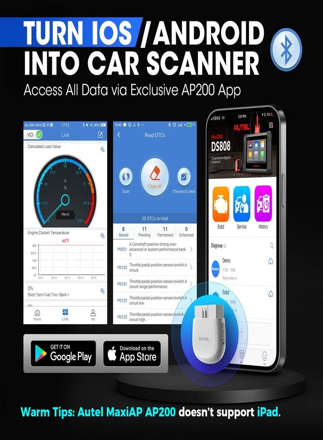 Autel MaxiAP AP200 OBD2 Scanner Bluetooth Wireless OBDII Auto Diagnostic Tool with Full System Diagnostic, 19 Reset Functions, AutoVIN, Check Engine Light Code Reader for iPhone Android - Image 3